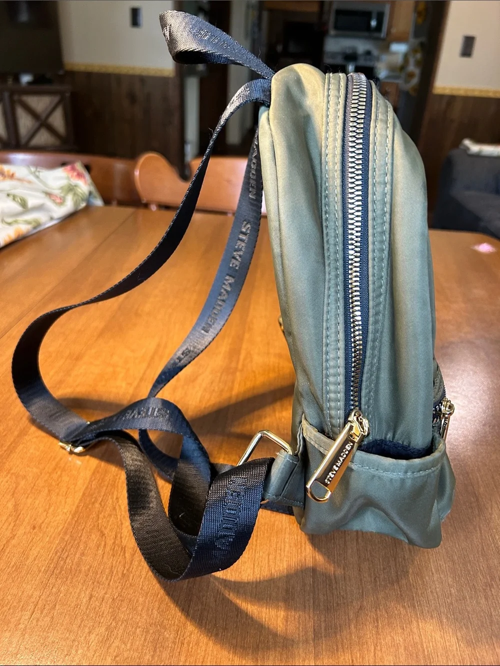 Steve Madden Olive Mini Backpack with Gold Hardware